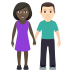 👩🏿‍🤝‍👨🏻 woman and man holding hands: dark skin tone, light skin tone display on JoyPixels